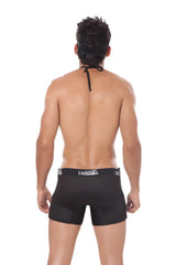 Black candyman brand briefs with tie-back design and elastic waistband shown from the back in sultry commander outfit size m