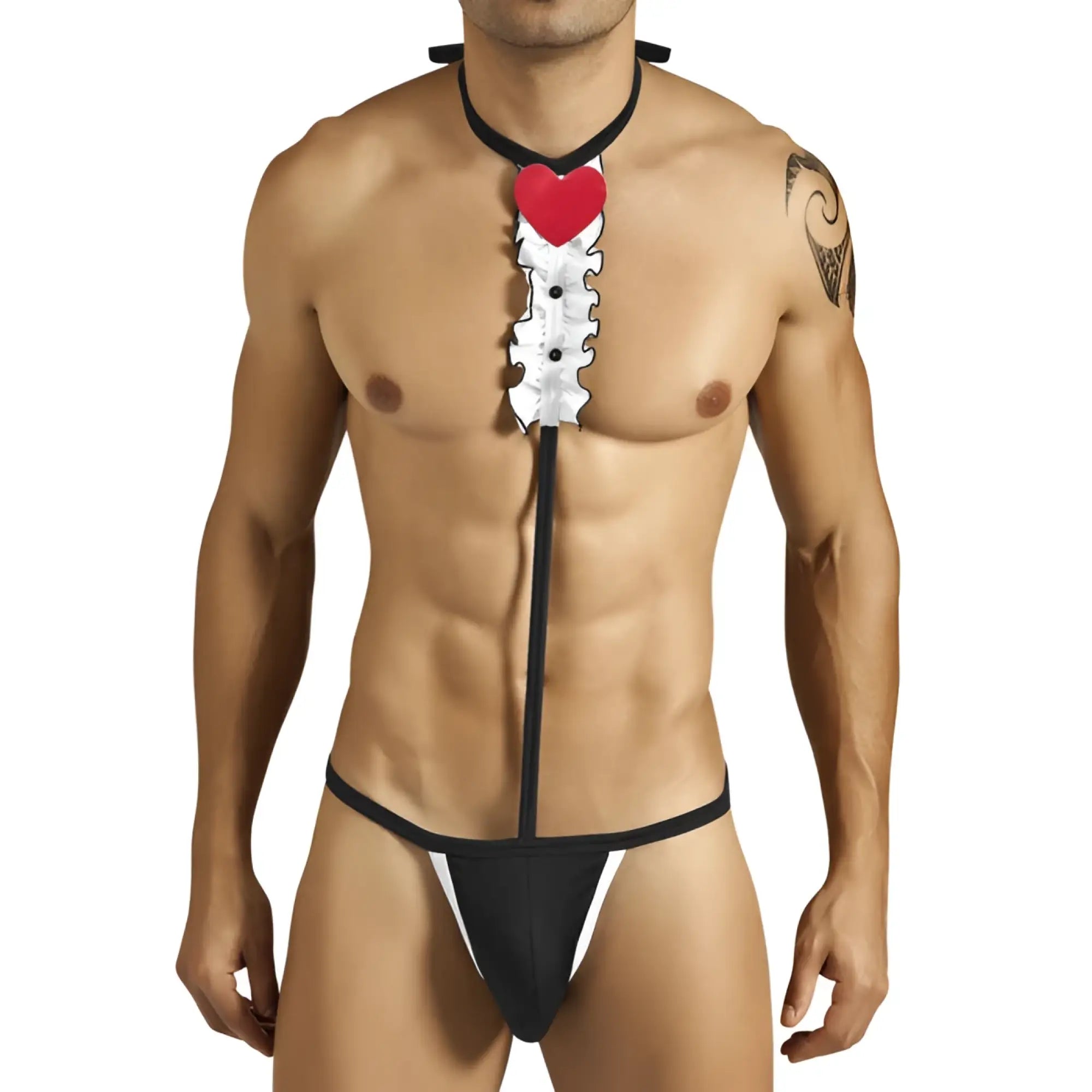 Candyman tuxedo outfit costume black and white with red heart-shaped pendant size l for novelty events