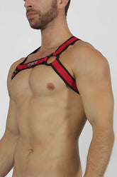 Red and black CellBlock 13 Bandit harness size S with bold minimalist design for secure and stylish support