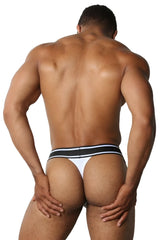 White athletic briefs with black and white striped waistband cellblock 13 relay thong underwear size m