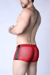 Chain reaction mesh short red mesh briefs with black side panels showcasing breathable fabric and sporty design
