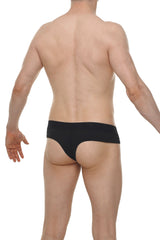 Black cheeky brief skine in smooth seamless fabric with a form-fitting design shown from the back side