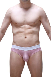 Pink cheeky brief skine tea rose men’s briefs with white elastic waistband comfortable soft fabric