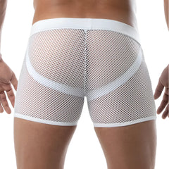White mesh boxer briefs circuit mesh jockshort with solid white waistband and trim front view