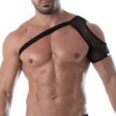 Black mesh shoulder harness with solid black strap showing breathable support design