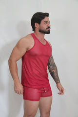 Red mesh tank top and matching shorts set from circuit mesh tanks collection available in four colors