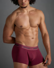 Classic cotton trunk maroon boxer briefs with pink and gray elastic waistband featuring teammb logo