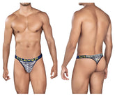Blue and white patterned clever 0921 tribal thongs in white with yellow branded waistband for men