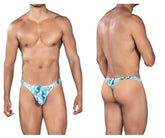 Blue and white patterned men’s thong with tropical floral design from clever 0932 art thongs color gray collection
