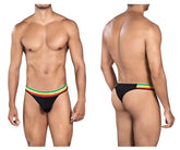 Clever 0939 Orion black briefs with vibrant red yellow and green striped waistband showing front side