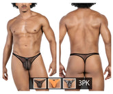 Black sheer mesh thong with dotted pattern and black elastic trim from clever 100008 3pk australian latin thongs