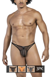Black sheer mesh thong with solid black elastic waistband and clever brand name on front from clever 100008 3pk Australian Latin thongs