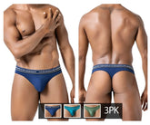 Navy blue cotton briefs with white elastic waistband featuring clever masculine underwear text from clever 100010 3pk australian latin thongs