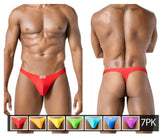 Red form-fitting thong with a small rectangular logo on the front from clever 10009 7pk pride thongs color multi-colored