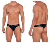 Black glossy briefs with clever branding in silver on the waistband from clever 1410 earth thongs color black