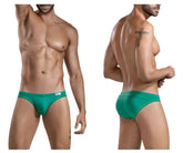 Teal athletic briefs with white trim in clever 1656 mirage bikini color green designed for active wear
