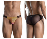 Clever 1657 mockery bikini briefs in black and gold mesh with a gradient pink accent in color orange