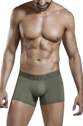 Olive green clever 1668 britannica trunks boxer briefs with subtle clever logo on the waistband front view