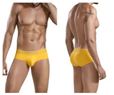Bright yellow clever 1683 imagination briefs featuring a subtle brand logo on the waistband for men