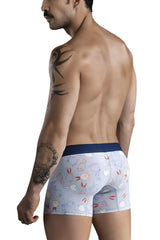 Light blue clever 1723 coney trunks boxer briefs with cartoon rabbits and birds pattern and navy waistband