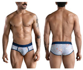Light blue clever 1724 coney briefs with playful cartoon rabbit pattern and navy blue trim for men