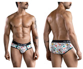White clever 1726 grange briefs with playful cartoon animal pattern and black waistband for comfortable wear