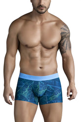 Blue tropical leaf-patterned clever 1727 shape trunks with light blue waistband and comfortable fit