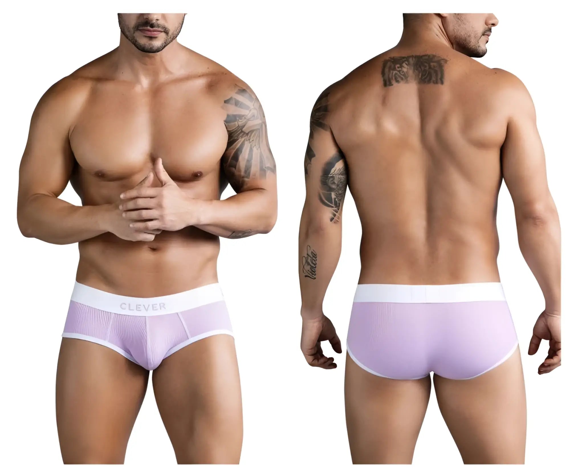 Lavender clever 1733 colors briefs with ribbed fabric and white elastic waistband featuring clever branding