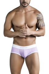 Lavender ribbed briefs with white elastic waistband featuring clever branding in lilac color for everyday wear