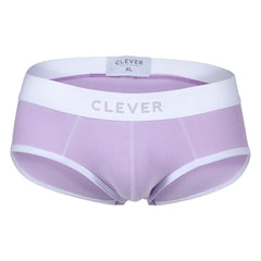 Lavender ribbed briefs with white elastic waistband and trim featuring clever brand name in lilac color
