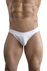 Beige clever 1734 colors jockstrap briefs with ribbed fabric and smooth elastic waistband front view