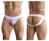 White and lavender textured fabric briefs with white clever waistband in lilac color from clever 1734 colors jockstrap line