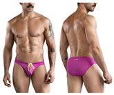 Clever 1735 vivo swim briefs in vibrant magenta with neon yellow drawstrings and subtle clever logo on waistband
