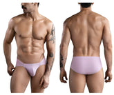 Lavender-colored smooth textured men’s briefs with subtle brand logo on waistband in clever 1744 spring briefs light pink