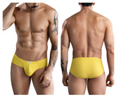 Bright yellow mustard clever 1746 pastel briefs with smooth fabric and brand tag on the waistband