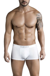 White clever 1752 victor trunks boxer briefs with subtle clever logo on waistband in soft breathable fabric