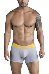 Gray clever 1755 diseño boxer briefs with bright yellow elastic waistband featuring clever brand name in bold letters