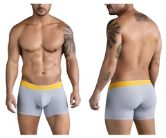 Light gray clever 1755 diseno trunks with bright yellow victor elastic waistband featuring black logo print