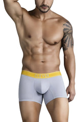 Light gray men’s clever 1755 diseno trunks with bright yellow elastic waistband and black clever brand lettering