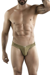 Olive green clever 1782 argovia men’s briefs with gold trim and brand label in triangle cut design