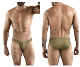 Olive green clever 1782 argovia briefs with subtle gold trim on waistband and leg openings for athletic use