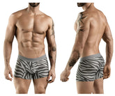 Gray and white zebra-striped boxer briefs with gray elastic waistband clever 1800 cebra trunks color gray front view
