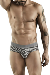 Gray and white zebra-striped clever 1801 cebra men’s briefs with gray elastic waistband for comfortable fit