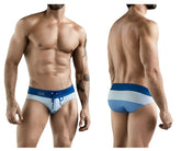 Clever 1802 wave swim briefs in blue feature blue and white striped fabric with a drawstring waistband for swim use