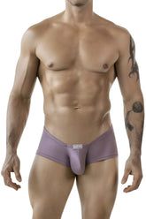 Purple textured fabric briefs with central pouch and white label on waistband from clever 1844 aura trunks brown