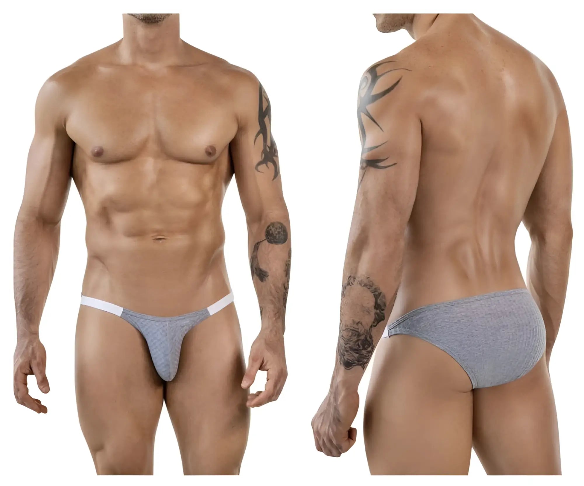 Gray textured clever 1846 mantra bikini briefs with white trim designed for comfortable everyday wear