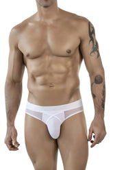 White mesh and solid fabric briefs with contoured design from clever 1849 eros bikini in white