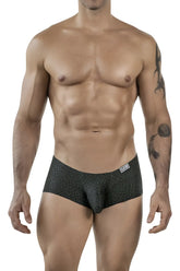 Black clever 1852 laberin trunks briefs with subtle geometric pattern and white brand tag on waistband
