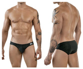 Black patterned briefs clever 1853 laberin bikini with subtle geometric design and white brand tag on waistband