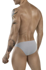 Light gray clever 1865 oomph bikini briefs with subtle textured finish and small rectangular tag on back side